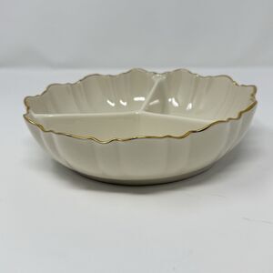 LENOX SYMPHONY ROUND 3 PART DIVIDED  CONDIMENT DISH IVORY WITH GOLD TRIM VTG